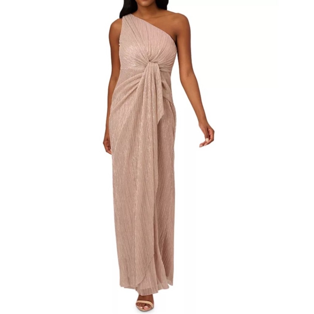 Adrianna Papell One-Shoulder Blush Pink Metallic Gown